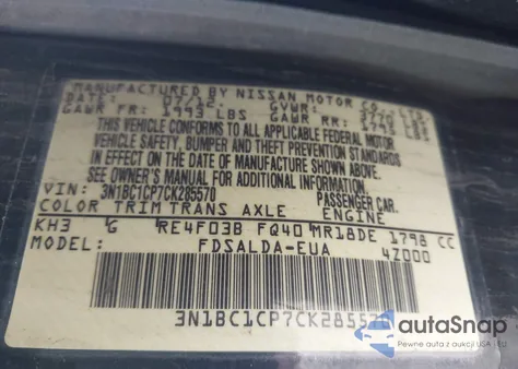 2012 Nissan Versa 1.8 S из США, поврежденный, VIN 3N1BC1CP7CK285570